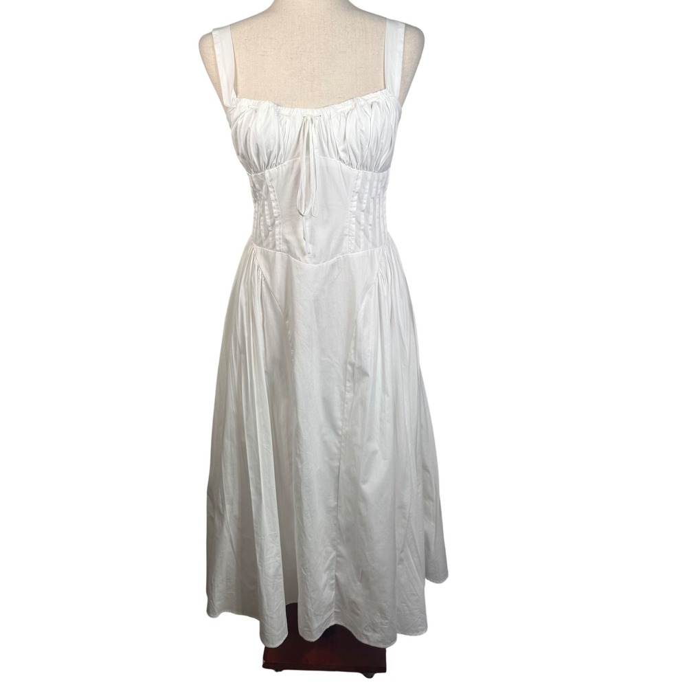 Moon River White Midi Dress Womens Size S Cotton Cottagecore Corset Smocked Back